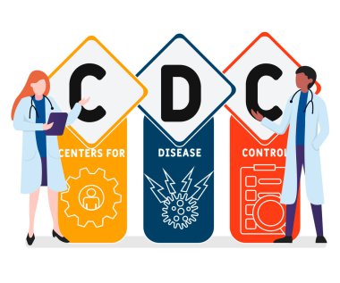 İnsanlarla düz tasarım. CDC - Hastalık Kontrol Merkezi kısaltması. İş kavramı geçmişi. Web sitesi afişi, pazarlama materyalleri, iş sunumu, çevrimiçi reklamcılık için vektör illüstrasyonu