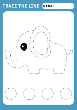 Komik küçük fil. Eğitici çocuklar oyunu. Hasarlı çizgilerin takibi için okul öncesi çalışma çizelgesi. İzleme Çalışma Kağıdı. Görüntü ve vektör ana hatları - A4 kağıt 