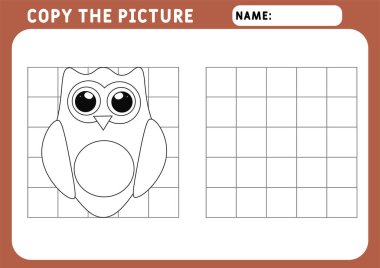 Baykuş boyası. Çocuklar için Eğitici Oyun. Fotoğrafı kopyala. Görüntü ve vektör çizelgesi - A4 kağıdı yazdırmaya hazır.