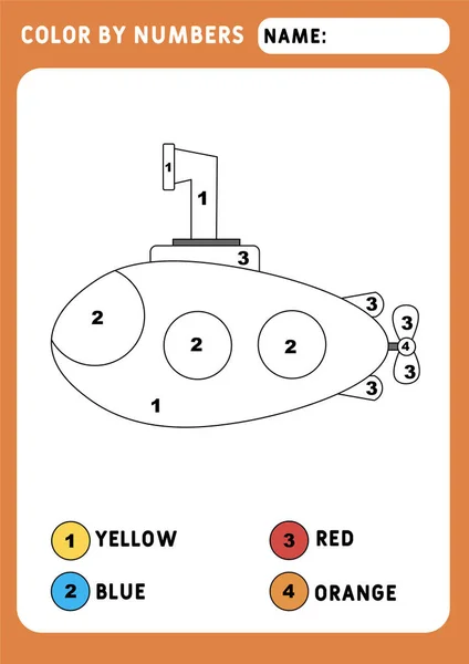 잠수함과 페이지 색깔별로 색깔별로 교육용 아이들 게임을 아이들의 활동을 그립니다 — 스톡 벡터