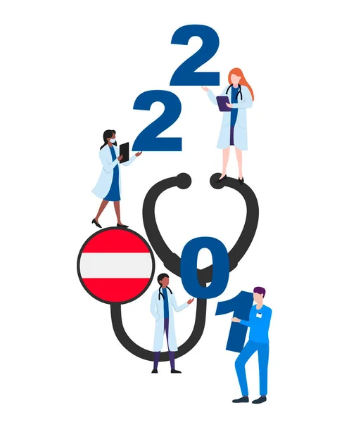 Bandeira Nacional Áustria Estetoscópio Com Médicos Ano 2021 Fundo Branco —  Vetores de Stock