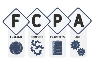 FCPA - yabancı yozlaşmış uygulamalar iş dünyasının kısaltma kavramını oluşturur. Anahtar sözcükler ve simgelerle vektör illüstrasyon kavramı. Web afişi, el ilanı, iniş sayfası simgeleriyle illüstrasyon