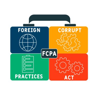 FCPA - yabancı yozlaşmış uygulamalar iş dünyasının kısaltma kavramını oluşturur. Anahtar sözcükler ve simgelerle vektör illüstrasyon kavramı. Web afişi, el ilanı, iniş sayfası simgeleriyle illüstrasyon