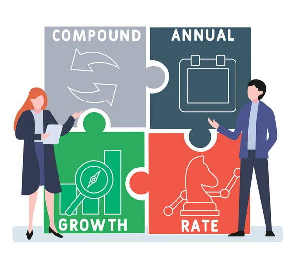 Diseño Plano Con Gente Cagr Acrónimo Compuesto Tasa Crecimiento Anual — Vector de stock