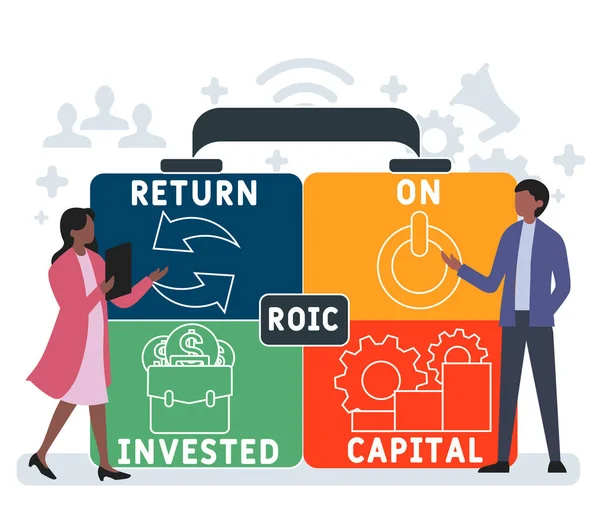 Design Plano Com Pessoas Roic Retorno Sobre Sigla Capital Investido — Vetor de Stock