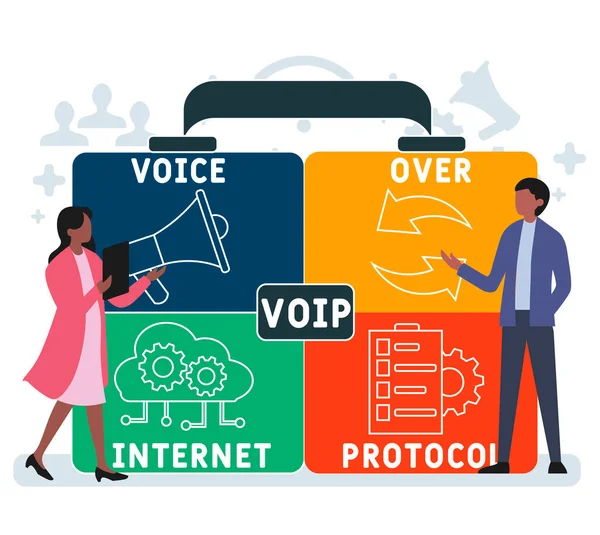 Voip Voz Sobre Protocolo Internet Sigla Conceito Negócio Lettering Palavra — Vetor de Stock