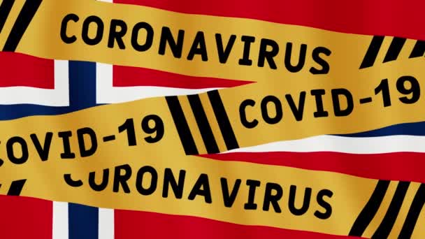 Animierte Konzept Vorsicht Quarantäne Warnband Über Norwegens Flagge Covid Virus — Stockvideo