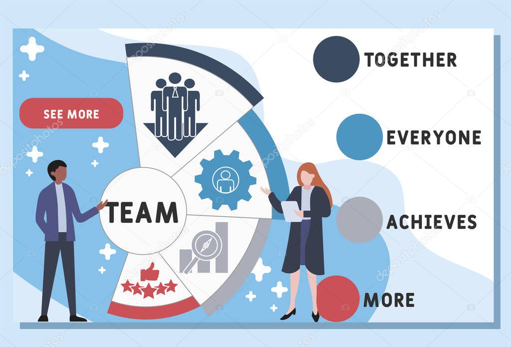 Vector website design template . Team - Together Everyone Achieves More acronym, business concept. illustration for website banner, marketing materials, business presentation, online advertising.