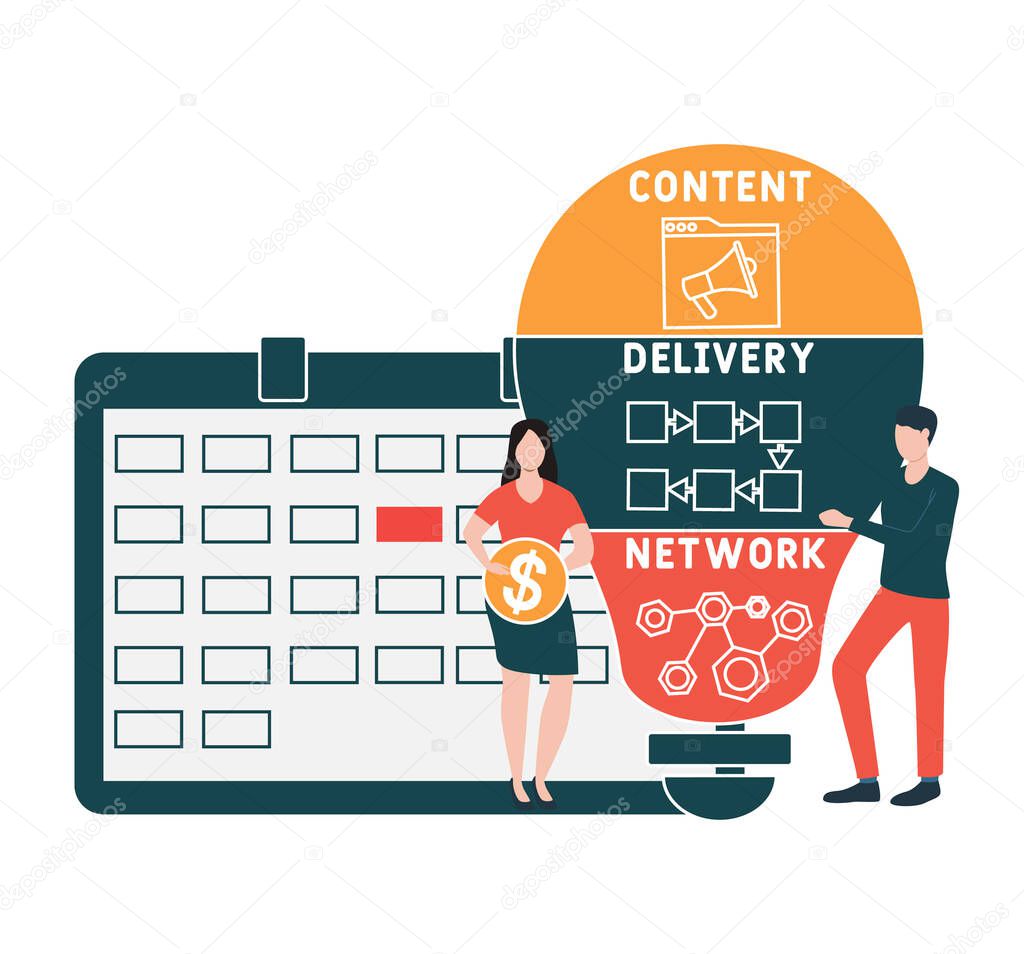 Flat design with people. CDN - Content Delivery Network acronym. business concept background. Vector illustration for website banner, marketing materials, business presentation, online advertising