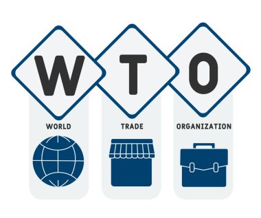 WTO - World Trade Organization  acronym, business concept. word lettering typography design illustration with line icons and ornaments.  Internet web site promotion concept vector layout. clipart