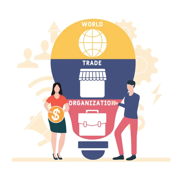 Diseño Plano Con Gente Omc Acrónimo Organización Mundial Del Comercio — Vector de stock