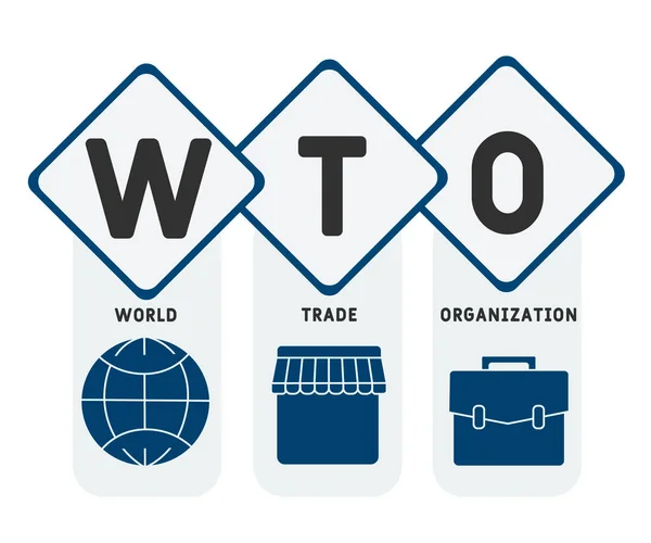 Wto 世界贸易组织首字母缩写 商业概念 字体排字设计图解与线条图标和装饰品 因特网网址推广概念矢量布局 — 图库矢量图片