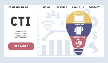 Vektör web sitesi tasarım şablonu. CTI - Bilgisayar Telefon Entegrasyonu kısaltması, iş kavramı. Web sitesi afişi, pazarlama malzemeleri, iş sunumu, çevrimiçi reklamcılık için illüstrasyon.