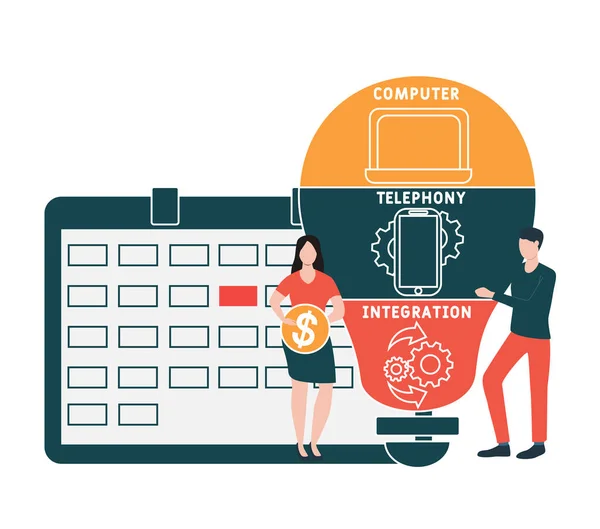 Platt Design Med Människor Cti Computer Telephony Integration Akronym Affärsidé — Stock vektor