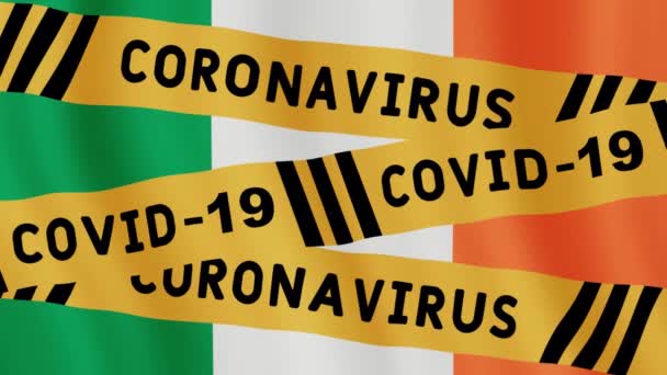 Concetto Animato Cautela Quarantena Nastro Avvertimento Sulla Bandiera Irlandese Nastro — Video Stock