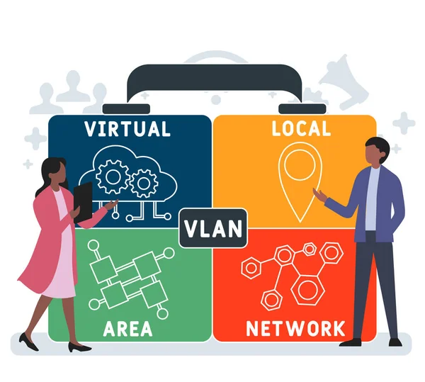 Design Plano Com Pessoas Vlan Acrónimo Rede Área Local Virtual — Vetor de Stock