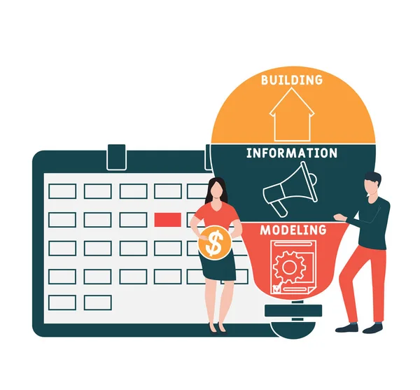 Flaches Design Mit Menschen Bim Akronym Für Building Information Modeling — Stockvektor
