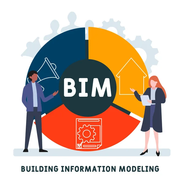 Flat Design People Bim Building Information Modeling Acronym Business Concept — Stock Vector