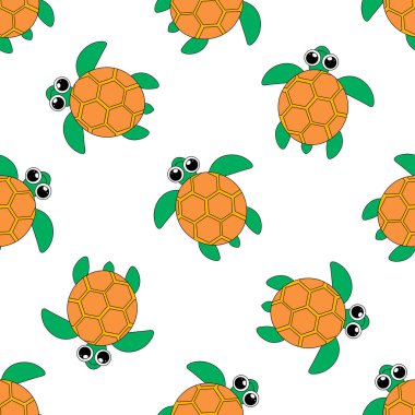 Beyaz arka planda deniz kaplumbağaları olan kusursuz bir desen. ağ, tekstil ve duvar kağıtları için modern vektör desen tasarımı