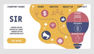 Vektör web sitesi tasarım şablonu. Efendim, Mağaza Issuance Talep kısaltması, iş kavramı. Web sitesi afişi, pazarlama malzemeleri, iş sunumu, çevrimiçi reklamcılık için illüstrasyon.