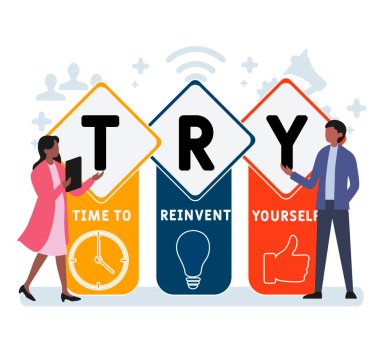 TRY - Time to Reinvent Yourself acronym, business   concept. word lettering typography design illustration with line icons and ornaments.  Internet web site promotion concept vector layout. clipart