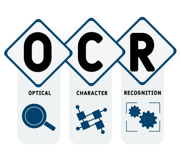 Ocr 光学文字認識の頭字語 ビジネスコンセプト 線のアイコンや装飾品とワードレタリングタイポグラフィのデザインイラスト インターネットサイトプロモーションのコンセプトベクトルレイアウト — ストックベクタ