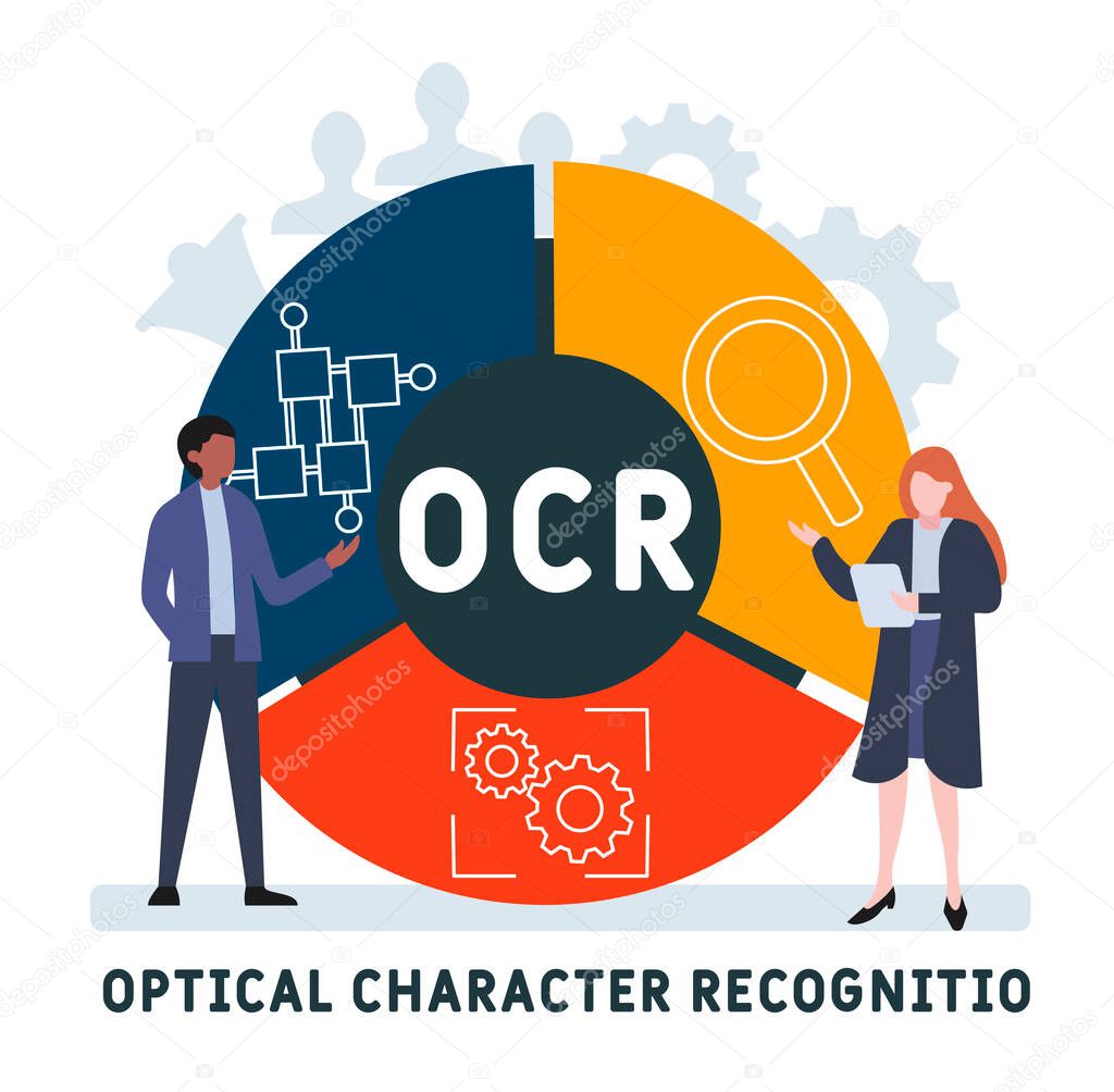 Flat design with people. OCR - Optical Character Recognition acronym. business concept background. Vector illustration for website banner, marketing materials, business presentation, online advertising