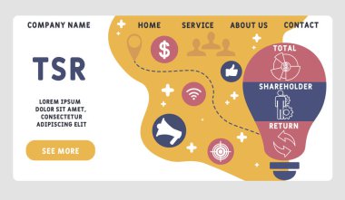 Vektör web sitesi tasarım şablonu. TSR - Toplam hissedar dönüş kısaltması, iş kavramı. Web sitesi afişi, pazarlama malzemeleri, iş sunumu, çevrimiçi reklamcılık için illüstrasyon.