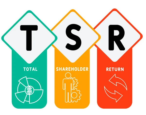 Tsr 総株主リターンの頭字語 ビジネスコンセプト 線のアイコンや装飾品とワードレタリングタイポグラフィのデザインイラスト インターネットサイトプロモーションのコンセプトベクトルレイアウト — ストックベクタ