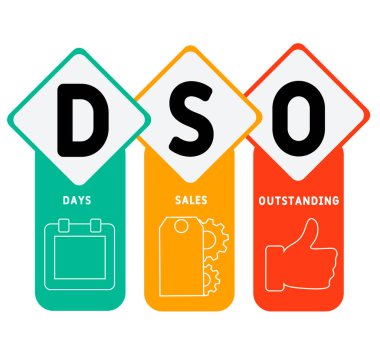 DSO - Günler Satış Kısaltması. İş kavramı geçmişi. Anahtar sözcükler ve simgelerle vektör illüstrasyon kavramı. Web afişi, el ilanı, iniş sayfası simgeleriyle illüstrasyon