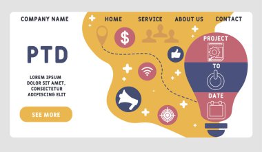 Vector website design template . PTD - project to date acronym. business concept background. illustration for website banner, marketing materials, business presentation, online advertising.