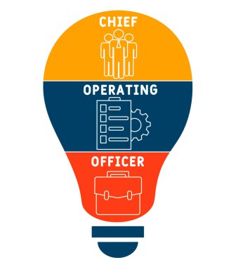 Operasyon Şefi Kısaltma. İş kavramı geçmişi. Anahtar sözcükler ve simgelerle vektör illüstrasyon kavramı. Web afişi, el ilanı, iniş sayfası, sunum simgeleri içeren harf çizimi