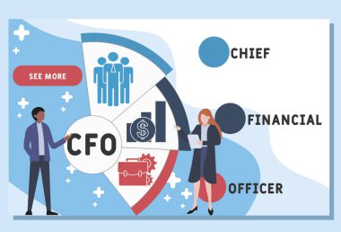 Vektör web sitesi tasarım şablonu. Finans Müdürü Kısaltma Finans Müdürü. İş kavramı geçmişi. Web sitesi afişi, pazarlama malzemeleri, iş sunumu, çevrimiçi reklamcılık için illüstrasyon. 