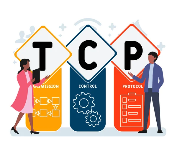 Плоский Дизайн Людьми Tcp Transmission Control Protocol Acronym Візуальне Зображення — стоковий вектор