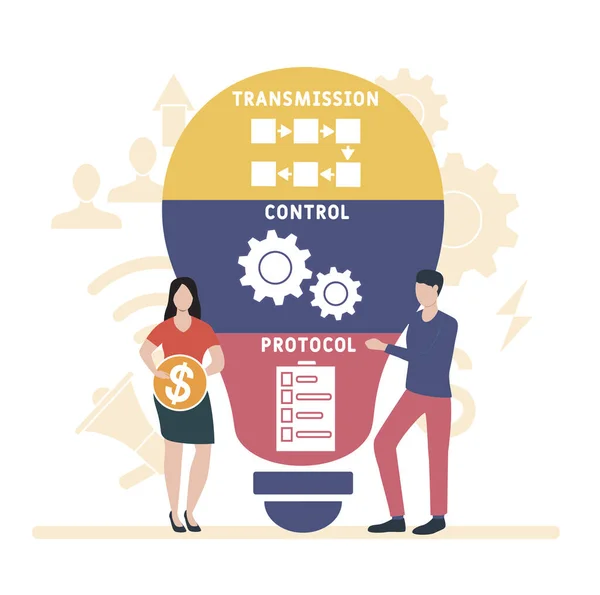 Design Plano Com Pessoas Tcp Protocolo Controle Transmissão Sigla Fundo — Vetor de Stock