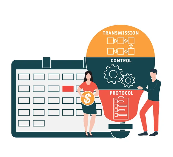 Lapos Kialakítás Emberekkel Tcp Transmission Control Protocol Mozaikszó Üzleti Koncepció — Stock Vector