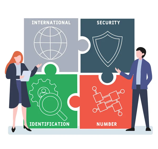 Diseño Plano Con Gente Isin Número Internacional Identificación Seguridad Acrónimo — Vector de stock