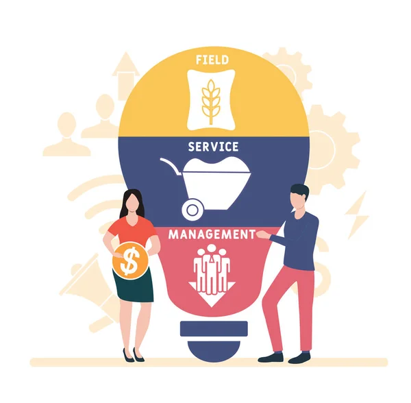 Design Plat Avec Des Gens Fsm Field Service Management Acronyme — Image vectorielle