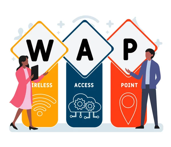 Vlak Ontwerp Met Mensen Wap Wireless Access Point Acroniem Zakelijke — Stockvector