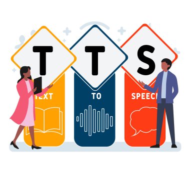 Flat design with people. TTS - Text to Speech acronym, business concept background.   Vector illustration for website banner, marketing materials, business presentation, online advertising. clipart
