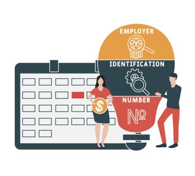 İnsanlarla düz tasarım. EIN - İşveren Kimliği Kısaltma, İş Konsepti Geçmişi. Web sitesi afişi, pazarlama materyalleri, iş sunumu, çevrimiçi reklamcılık için vektör illüstrasyonu.