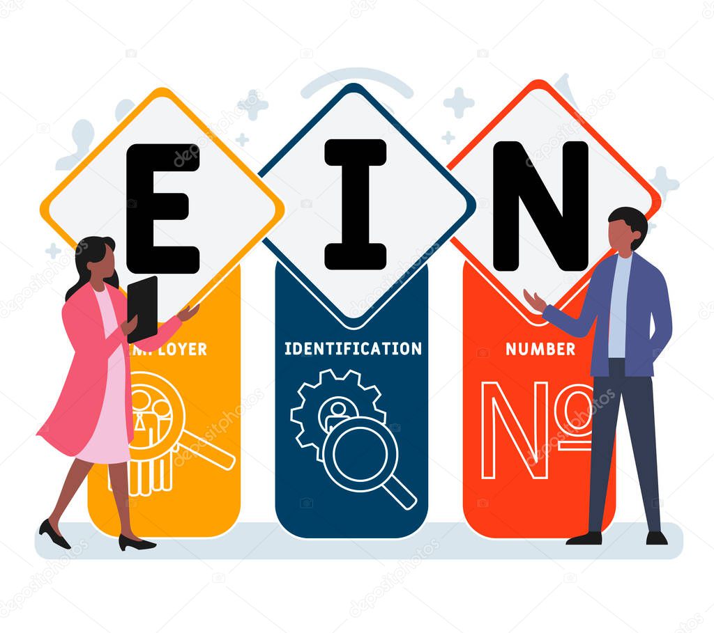 Flat design with people. EIN - Employer Identification Number acronym, business concept background.   Vector illustration for website banner, marketing materials, business presentation, online advertising.