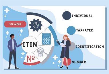 Vektör web sitesi tasarım şablonu. ITIN - Vergi mükelleflerinin kimlik numarası kısaltması. İş kavramı geçmişi. Web sitesi afişi, pazarlama materyalleri, iş sunumu