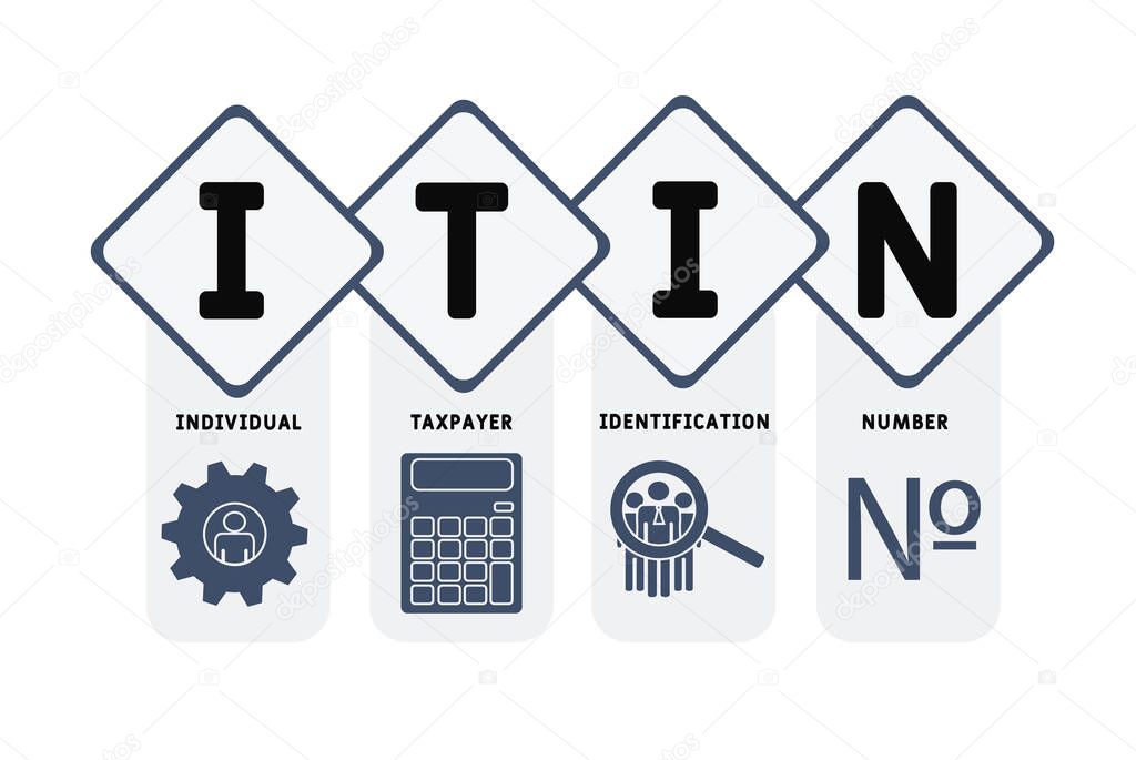 ITIN - Individual Taxpayer Identification Number acronym. business concept background.  vector illustration concept with keywords and icons. lettering illustration with icons for web banner, flyer