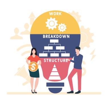 İnsanlarla düz tasarım. WBS - İş Çöküş Yapısı kısaltması, iş konsepti geçmişi. Web sitesi afişi, pazarlama materyalleri, iş sunumu, çevrimiçi reklamcılık için vektör illüstrasyonu.