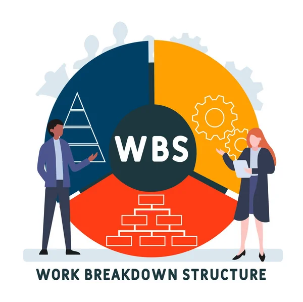 Design Plano Com Pessoas Wbs Estrutura Repartição Trabalho Sigla Fundo — Vetor de Stock