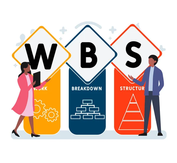 Vlak Ontwerp Met Mensen Wbs Work Breakdown Structure Acroniem Business — Stockvector