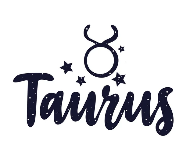 Nápis Taurus Zodiac Ručně Psaný Text Astologické Karty Ikona Symbolu — Stockový vektor