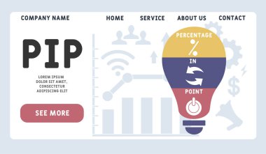 Vektör web sitesi tasarım şablonu. PIP - Noktalı kısaltma yüzdesi. İş kavramı geçmişi. Web sitesi afişi, pazarlama malzemeleri, iş sunumu, çevrimiçi reklamcılık için illüstrasyon. 
