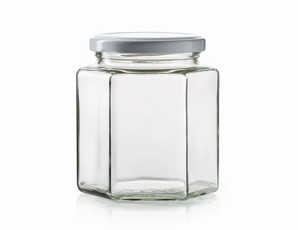 Vidrio. Frasco de vidrio vacío sobre fondo blanco —  Fotos de Stock